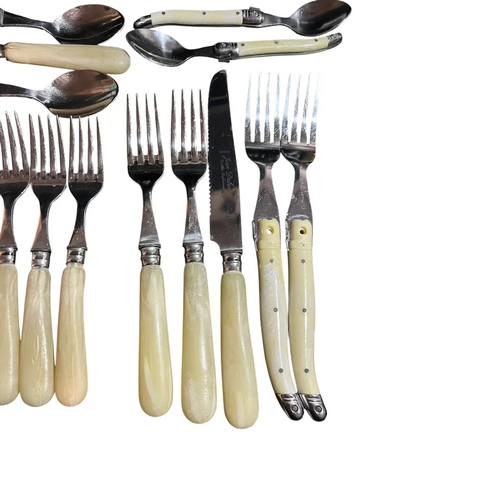 Rare Jean Dubost Laguiole French Flatware 20pc Set Marbled Handles Mixed Designs